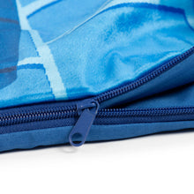 Blue sleep set fabric with centered zipper and pull