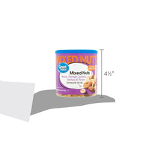 Mixed nuts tub with blue lid shown in profile, size 4 1/2 in