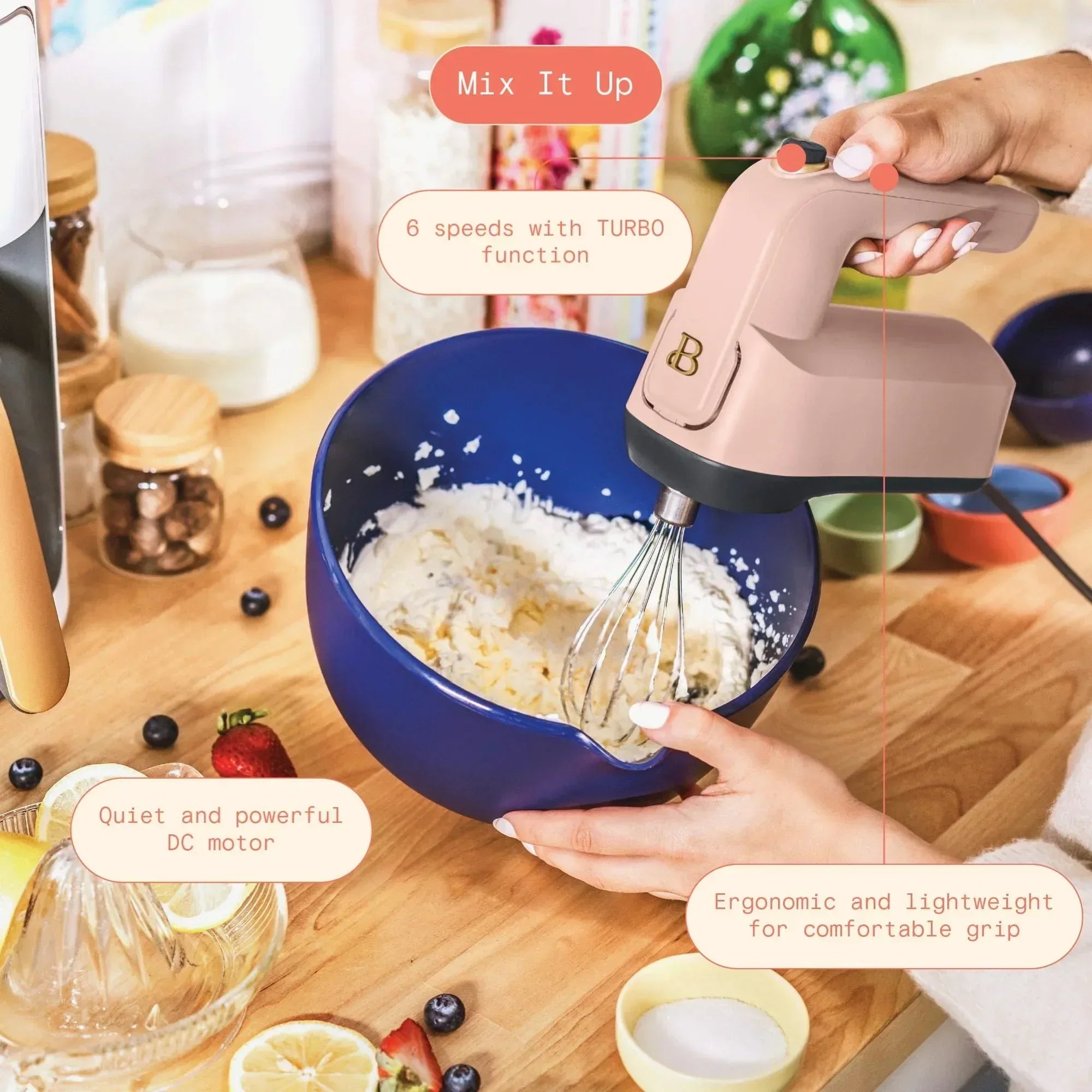 Beautiful 6-Speed Electric Hand Mixer, White Icing by Drew Barrymore