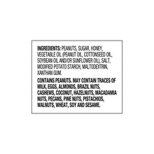 Ingredients panel on honey roasted peanuts jar label