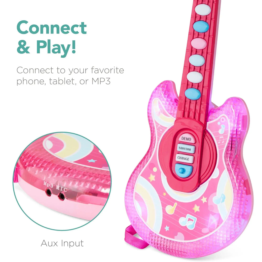 Best Choice Products 19in Kids Flash Guitar, Pretend Play Musical Instrument Toy for Toddlers w/ Mic, Stand - USA MEGA SHOP