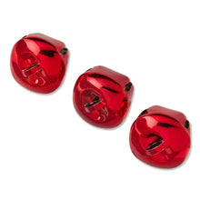 Red shiny metal bell ornament with small hanging loop and cap
