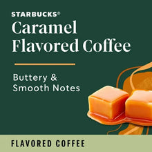 Starbucks caramel flavored coffee label with caramel cubes graphic