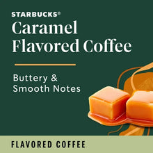 Starbucks Caramel flavored coffee packaging graphic with caramel candy pieces