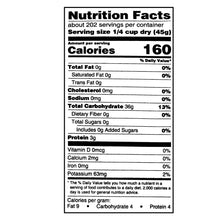 Nutrition Facts panel for basmati rice, serving size 1/4 cup dry (45 g)