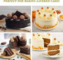 Layered cakes shown on round cake pans