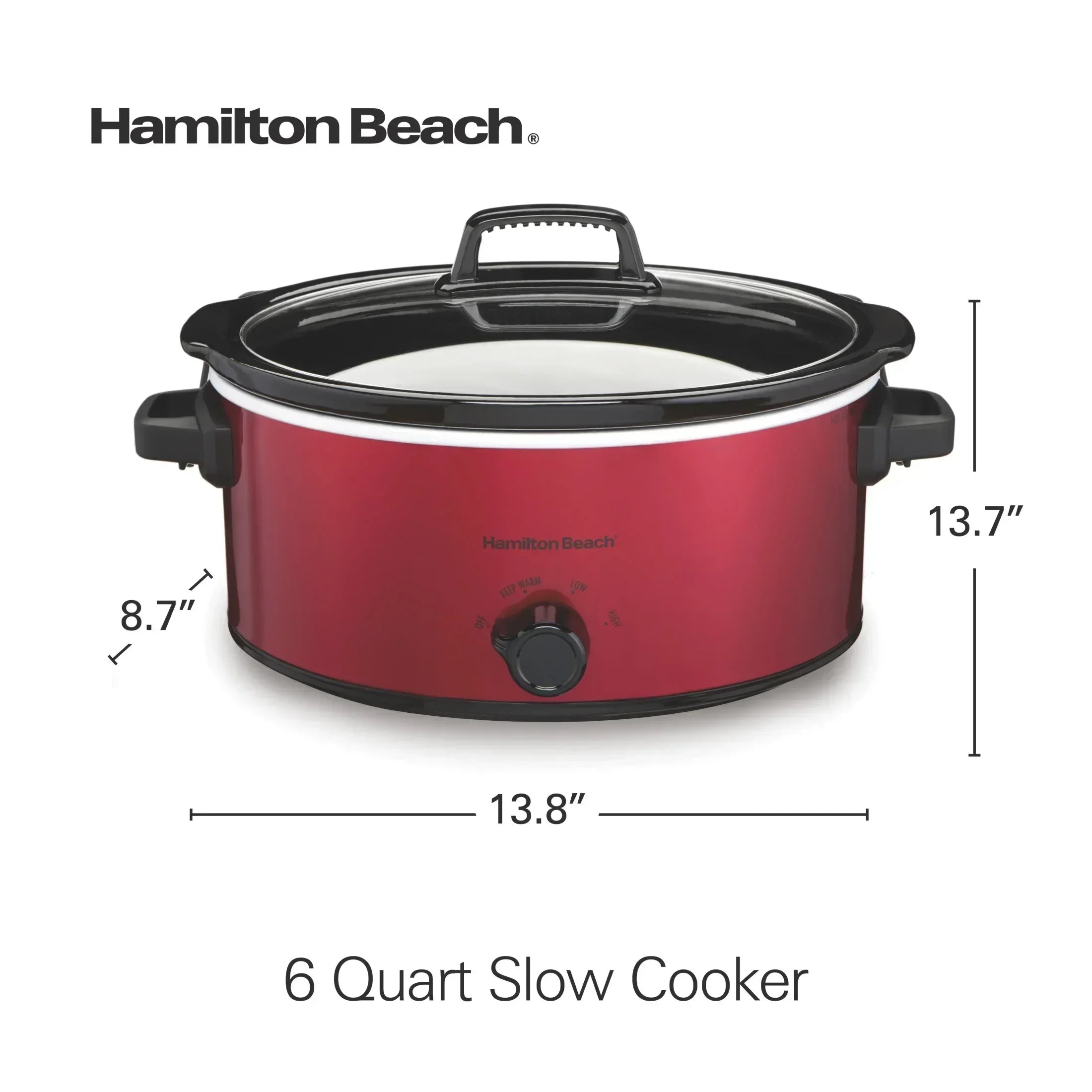 Hamilton Beach 6 Qt Slow Cooker, Stoneware Crock with Removable Pot, Red - USA MEGA SHOP