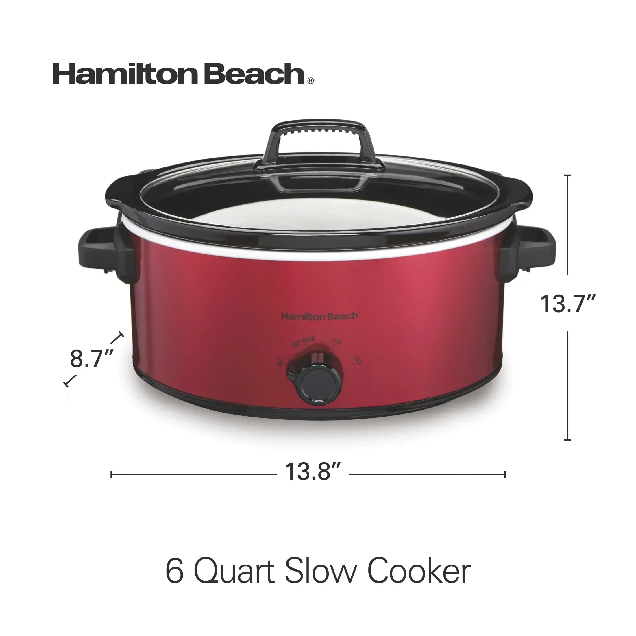 Hamilton Beach 6 Qt Slow Cooker, Stoneware Crock with Removable Pot, Red