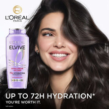 ELVIVE Hyaluron + Plump 72H hydrating shampoo bottle, purple, upright