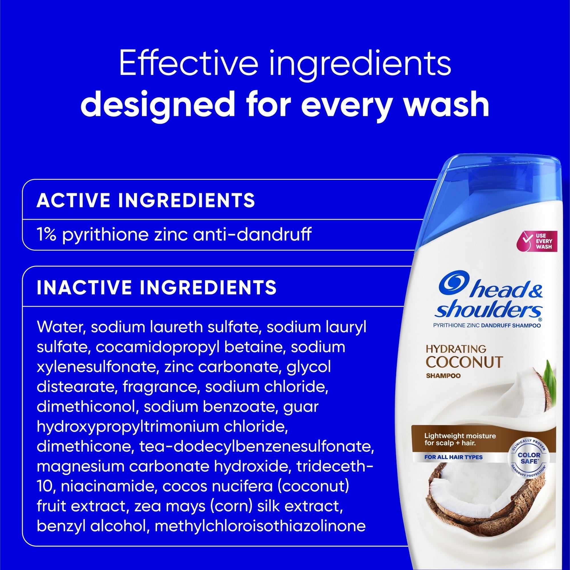 (6 pack) Head and Shoulders Coconut Dandruff Shampoo, Hydrating, Lightweight Moisture, Color Safe, 12.5 fl oz