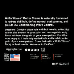 (6 pack) Nappy Styles Wolfin' Waves Wave Butter Crème, 360 Nourish, Hold and Definition, 4oz., Unisex