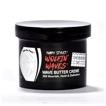 Wave butter creme jar with black lid and red-and-white front label