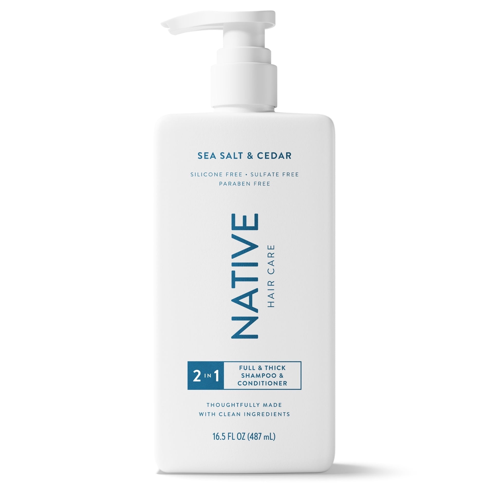 (6 pack) Native Full & Thick 2 in 1 Men's Shampoo and Conditioner, Sea Salt & Cedar, 16.5 fl oz