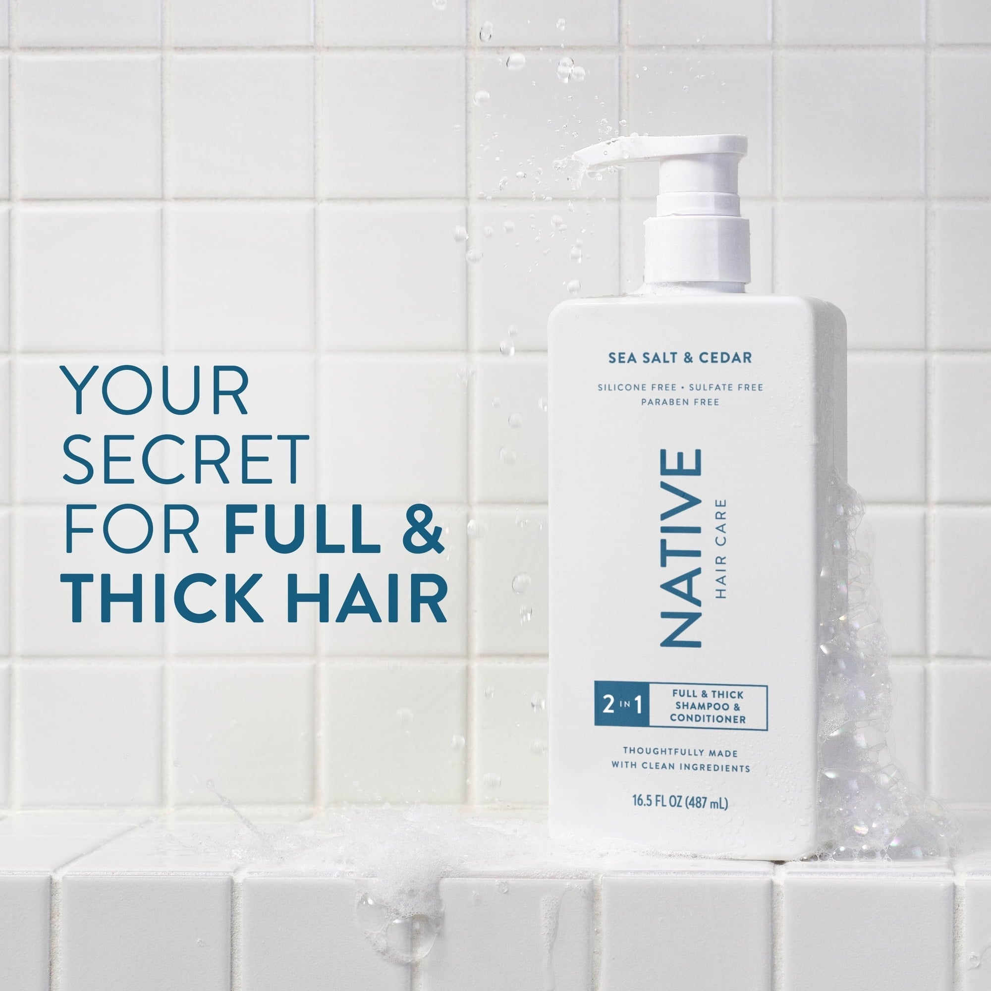 (6 pack) Native Full & Thick 2 in 1 Men's Shampoo and Conditioner, Sea Salt & Cedar, 16.5 fl oz