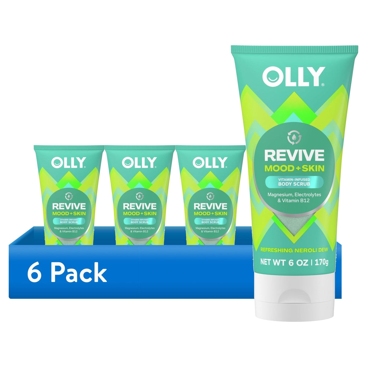 (6 pack) OLLY Revive Body Scrub Exfoliates & Repairs Skin Barrier Neroli Dew, 6 oz
