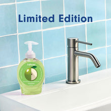 Liquid hand soap pump bottle by sink countertop, Golden Apple Scent