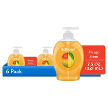 6-pack mango-scent liquid hand soap pump bottles, 7.5 oz, orange-yellow bottles