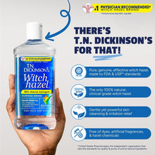 T.N. Dickinson's Witch hazel astringent bottle held in hand, 100% natural