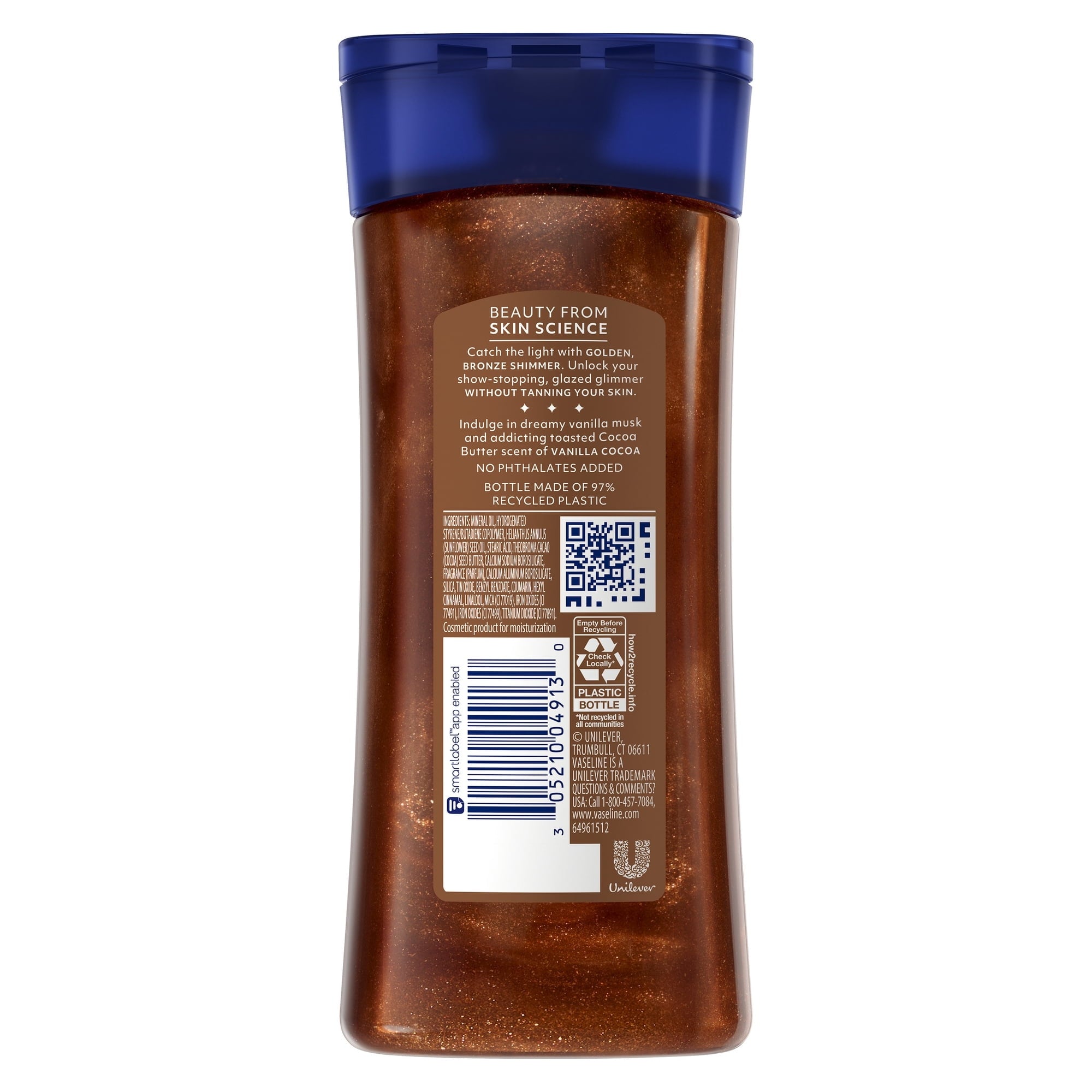 (6 pack) Vaseline Glazed and Glisten Golden Hour Glow Vanilla Cocoa Shimmering Body Gel Oil with Ultra-Hydrating Lipids and 100% Pure Cocoa Butter, 6.8 fl oz