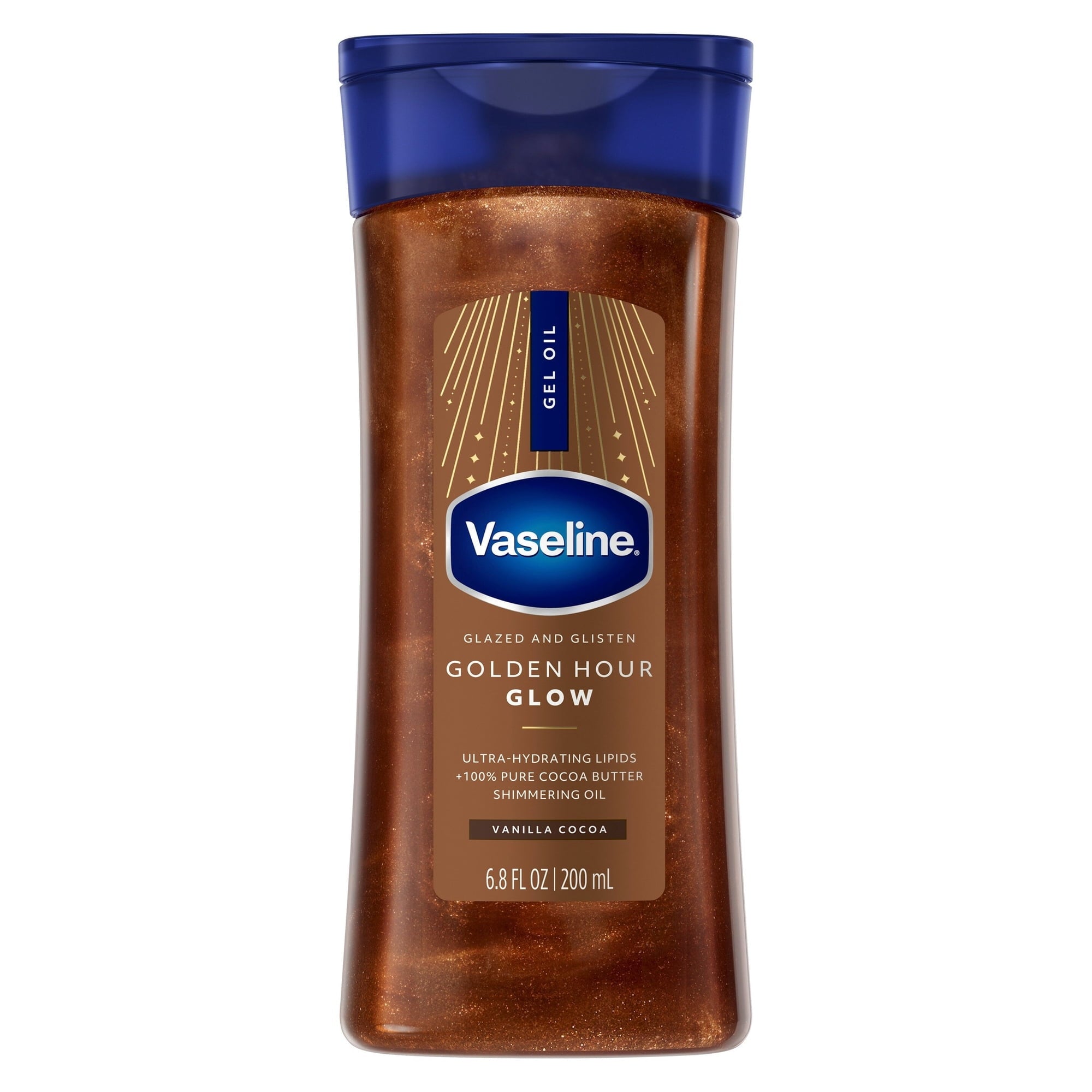 (6 pack) Vaseline Glazed and Glisten Golden Hour Glow Vanilla Cocoa Shimmering Body Gel Oil with Ultra-Hydrating Lipids and 100% Pure Cocoa Butter, 6.8 fl oz
