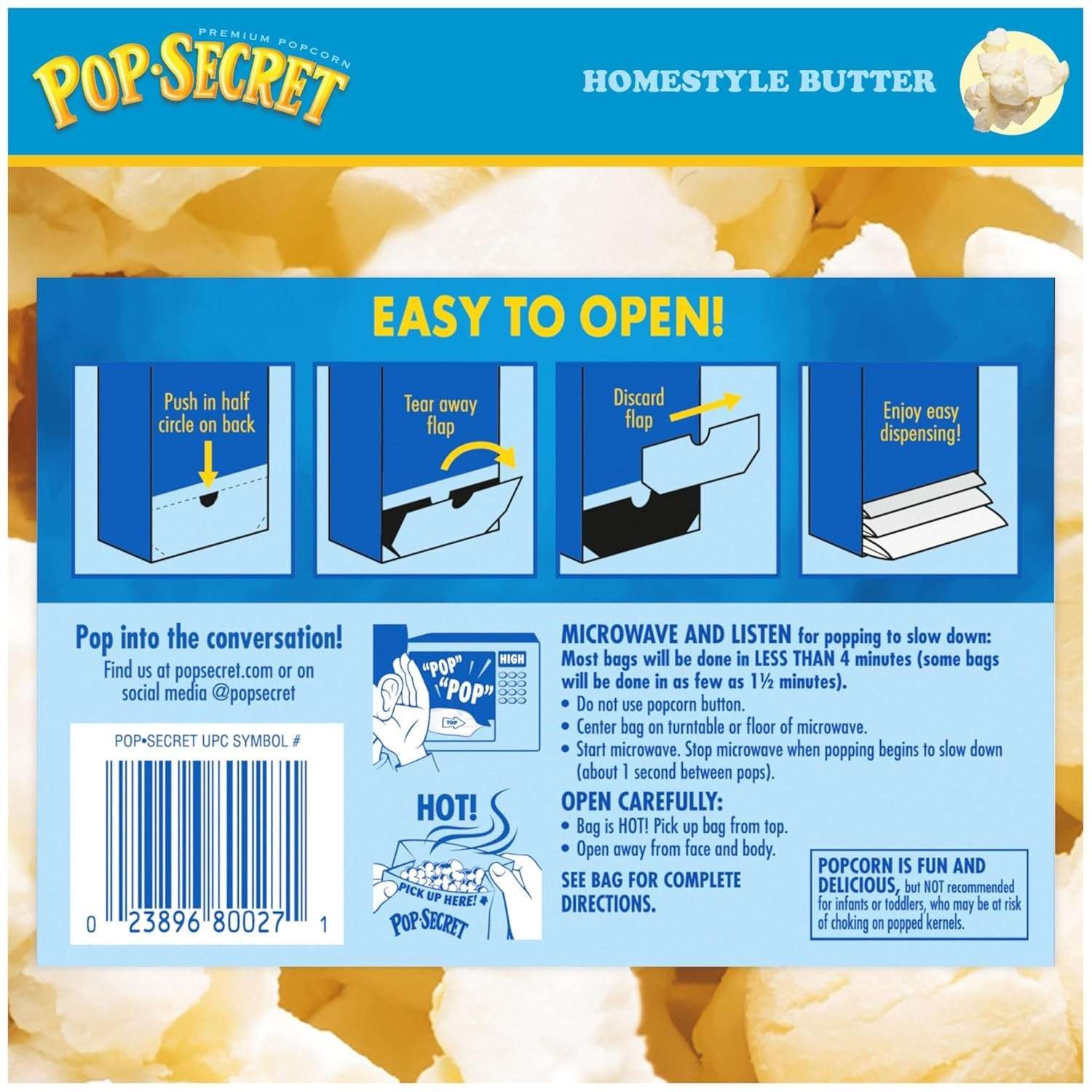 Pop Secret Popcorn, Homestyle Butter Microwave Popcorn, 3 Ounce (Pack of 18)
