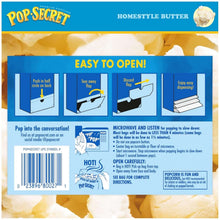 Homestyle butter microwave popcorn easy-open and microwave directions panel