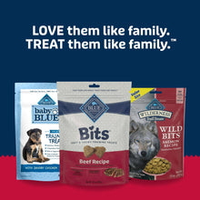 Assorted Blue Bits training treat pouches, including beef recipe pouch