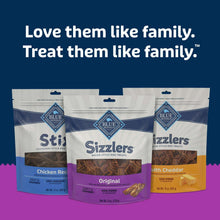 Blue Buffalo Sizzlers bacon-style dog treat bags multipack with original flavor front