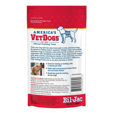 Dog training treat pouch, red/white Bil-Jac, with ingredient and nutrition information