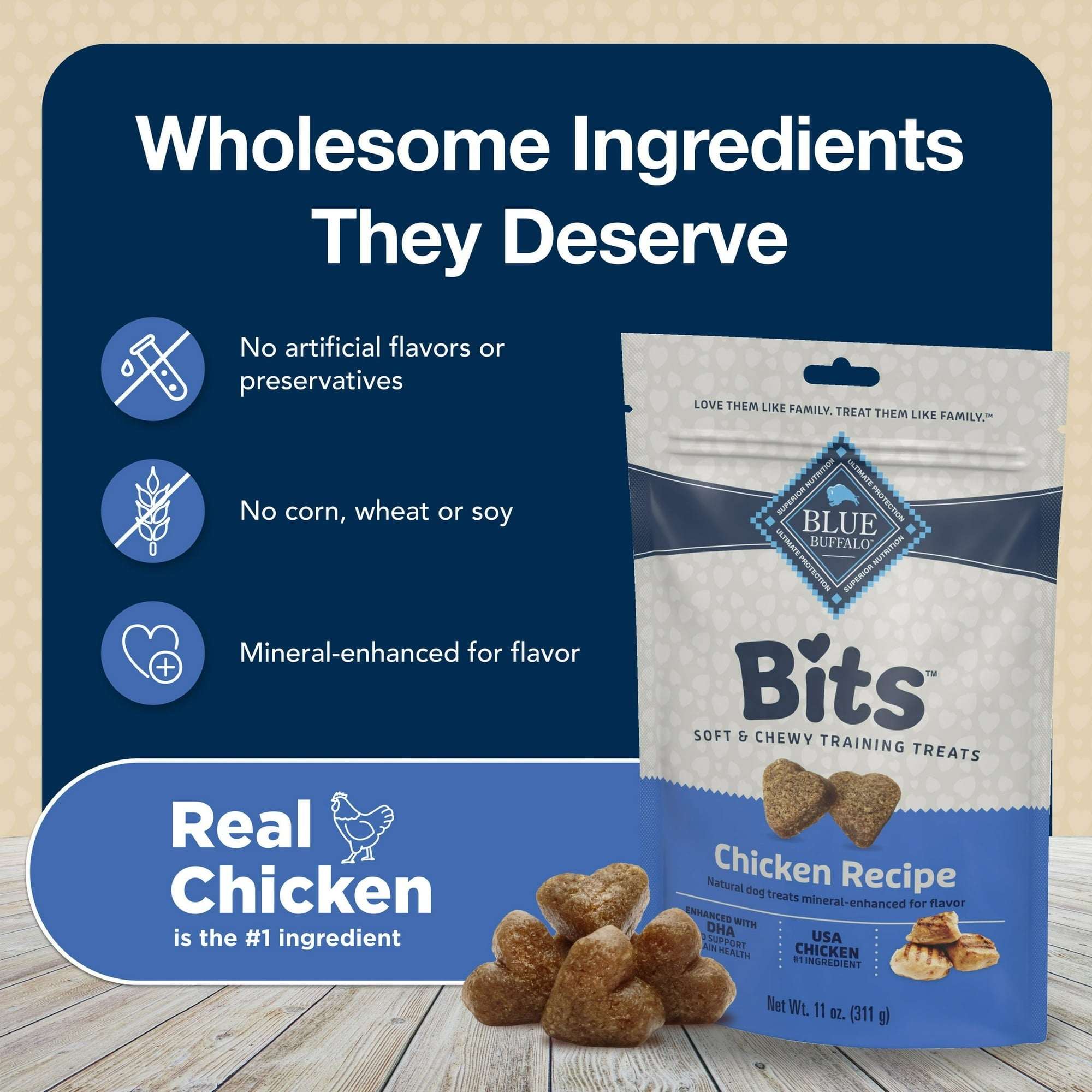 (4 pack) Blue Buffalo Bits Soft Dog Treats for Training, Enhanced with DHA, 4-oz. Bag