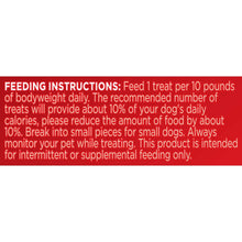 Dog treat feeding instructions panel for small dogs and intermittent feeding