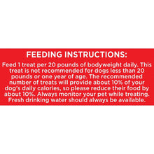 Feeding instructions text on dog treat package