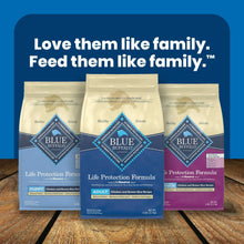 Three Blue Buffalo Life Protection Formula dry dog food bags