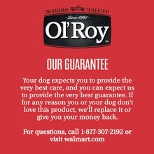 Customer guarantee text panel on red dry dog food bag