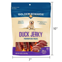Duck jerky dog treats pouch front with size markers
