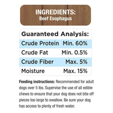 Dog treat nutrition label with ingredients, guaranteed analysis, and feeding instructions