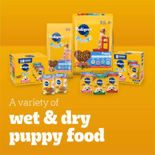 Pedigree puppy wet and dry food variety pack with multiple pouches and boxes
