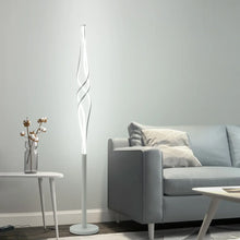 Spiral LED floor lamp with white twisted shade and round weighted base