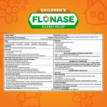 Children's FLONASE nasal spray drug facts label on product packaging
