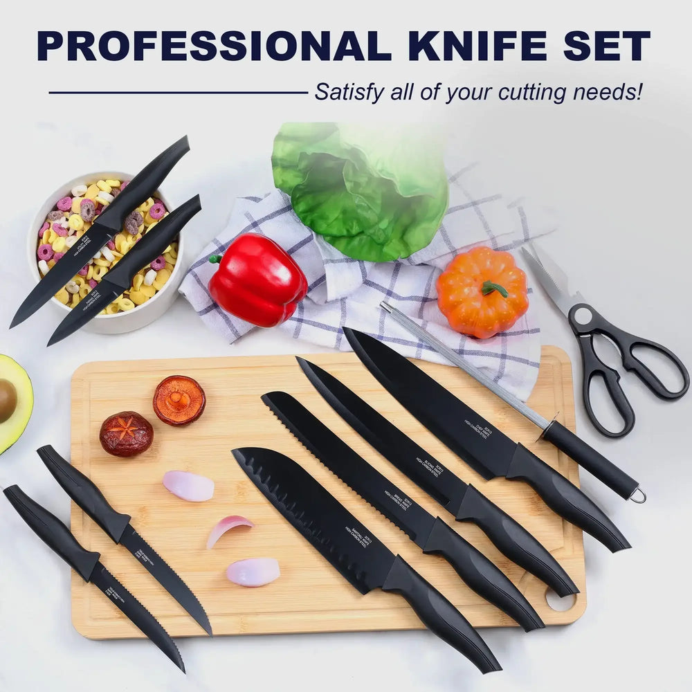 Vesteel Knife Set for Kitchen with Block, 15 Pcs High Carbon Stainless Steel Kitchen Knife Set with Self Sharpening - USA MEGA SHOP