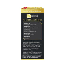 Qunol Ultra CoQ10 supplement box back panel, dark with gold text and red trim