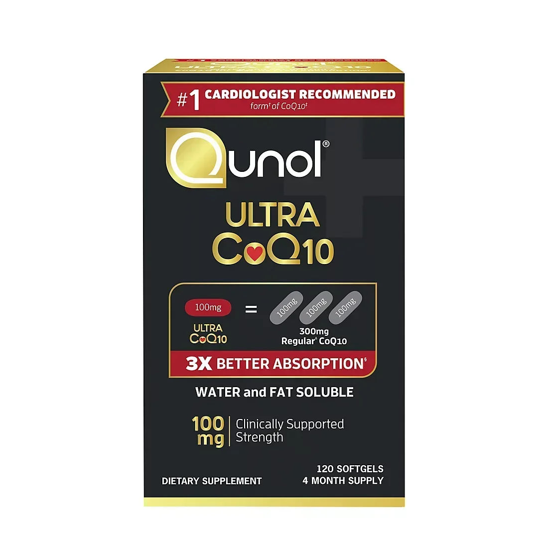 Qunol Ultra Coenzyme Q10 CoQ10 100 mg Softgels, 120 Count