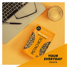 Wonderful honey roasted pistachios snack bag with no-shells kernels visible