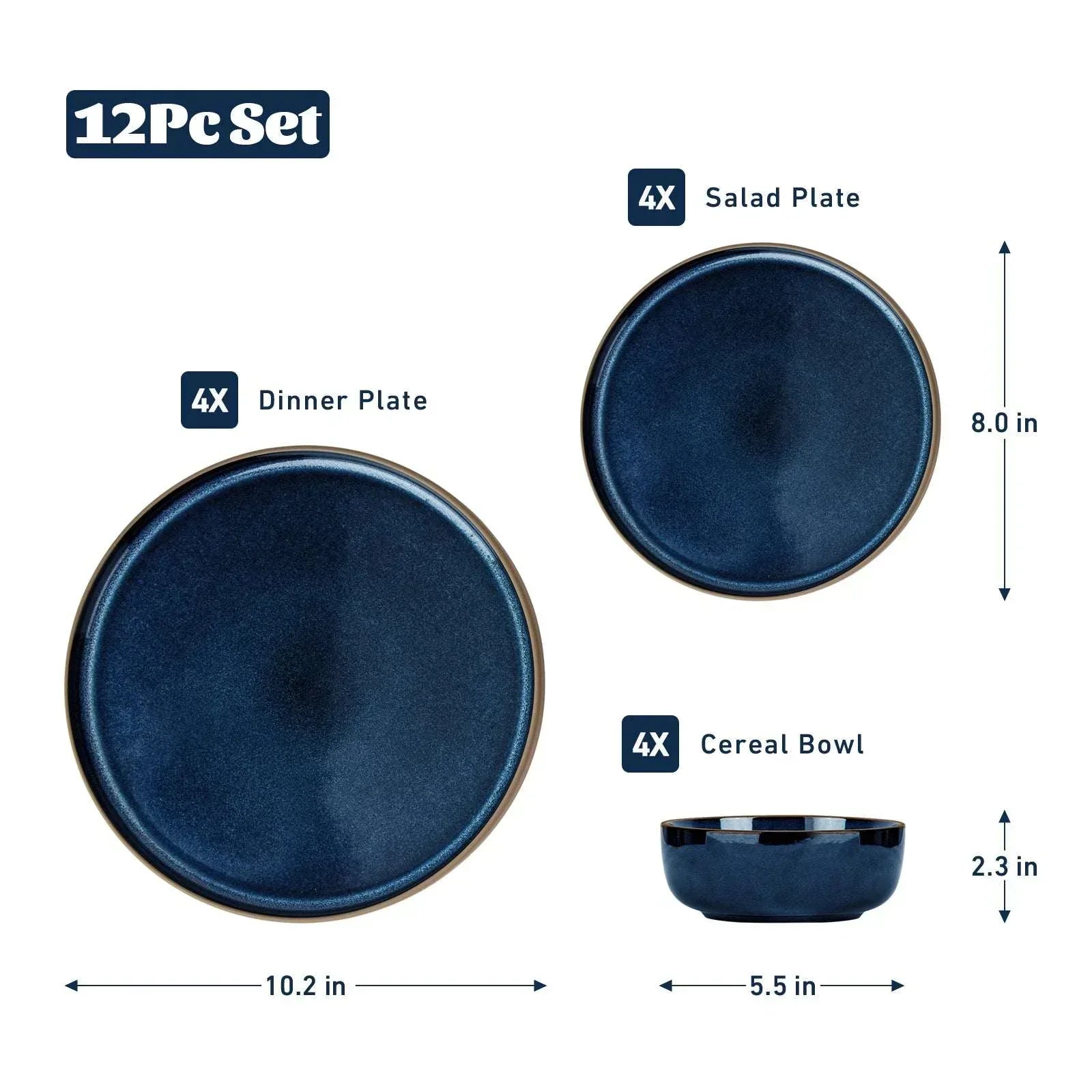 Famiware Nature 12-Piece Dinnerware Sets, Stoneware Dish Set, Midnight Blue
