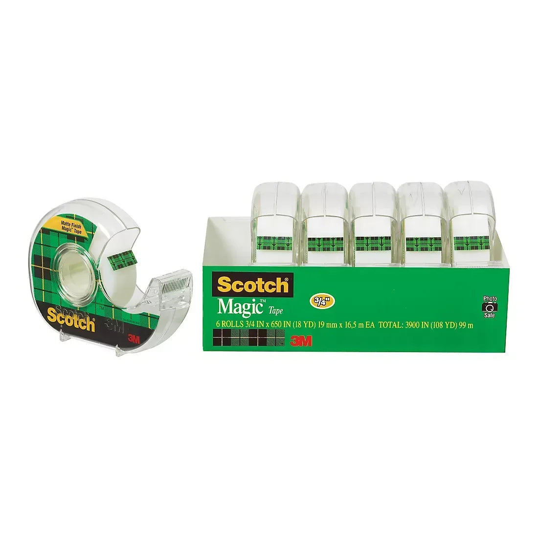 Scotch Magic Tape in Refillable Dispensers with 3/4" Core, 3/4" x 650", 6 pk. - Transparent - USA MEGA SHOP