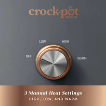 Gray Crock-Pot slow cooker control dial with low, high, off, and warm settings labels