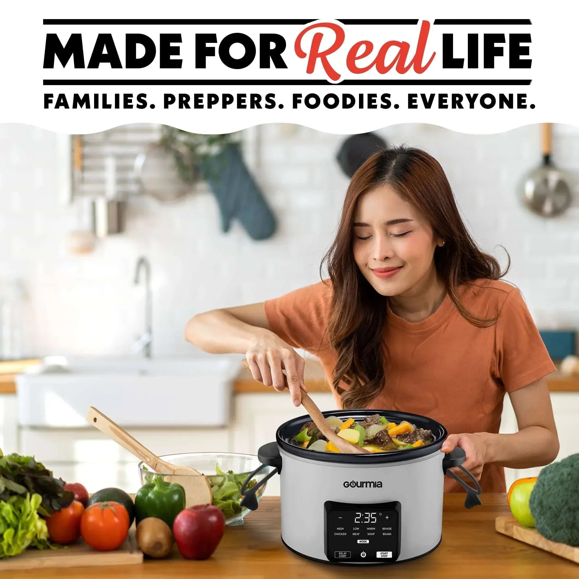 Gourmia 4.5 QT Programmable Slow Cooker, 5 Presets, Keep Warm, White