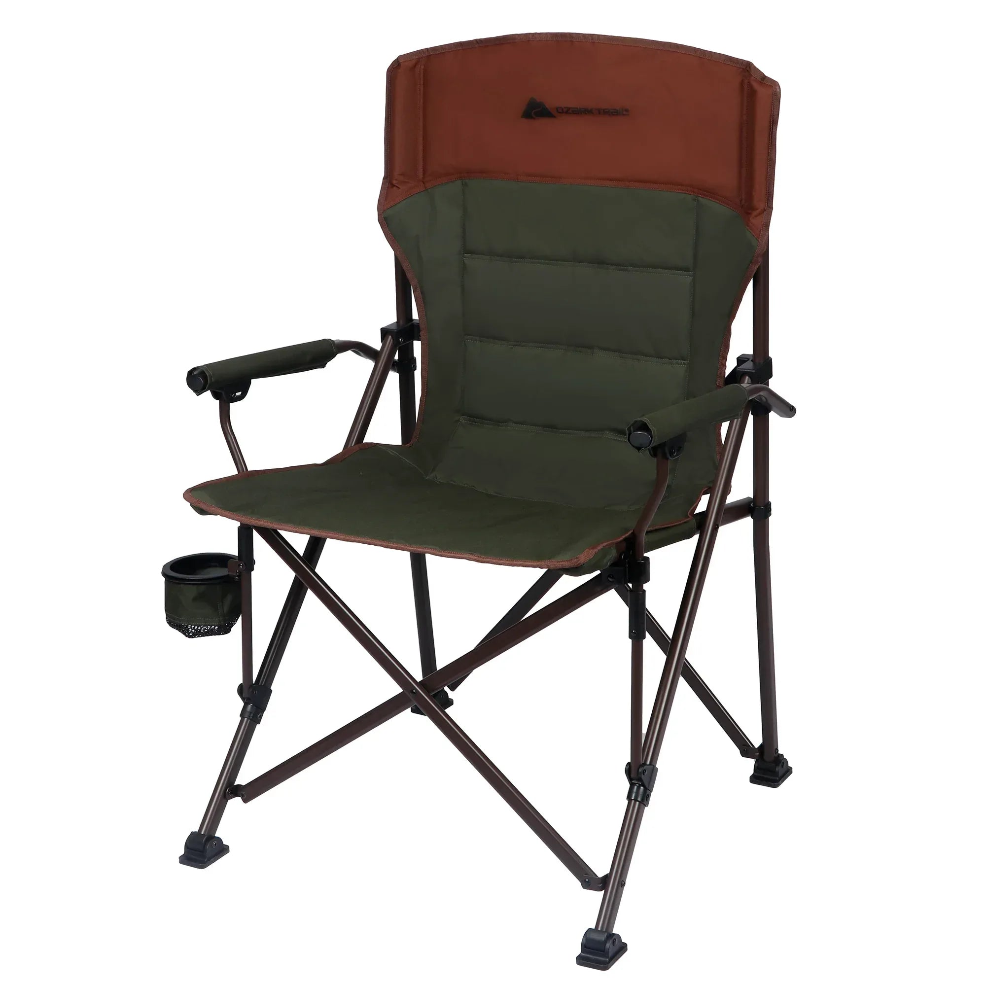 Ozark Trail Heavy Duty Hard Arm Camp Chair with Adjustable Cupholder, Tensioned Seat Farbic, Brown