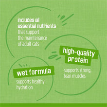 Wet cat food benefits panel with wet formula hydration and high-quality protein
