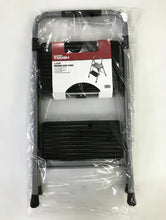 2-step steel step stool in clear packaging, gray frame and black platforms